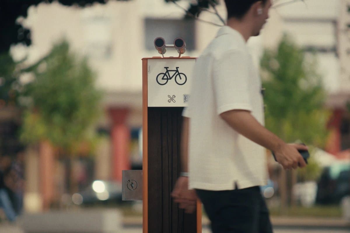 Urban bike station, soft mobility equipment, in a public space