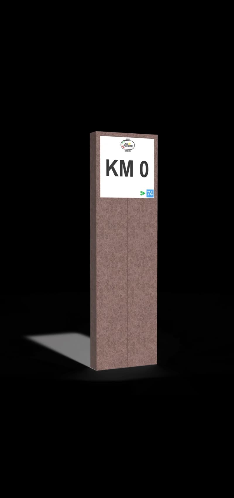 KM 0 sign with support
